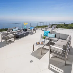 10Pc Outdoor Sectional Chat Set with Lounges & Fire Table - NH384003 patio chairs, outdoor seating