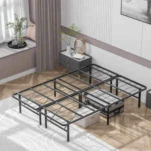 14 Inch Foldable Metal Mattress Foundation | Heavy Duty Bed Frame with Steel Slat bed frame, queen bed