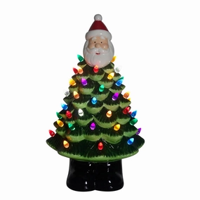 14" Light Up Ceramic Green Tree with Santa Top Decorative Mirror,Home Decor Mirror