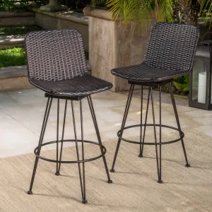 18-Inch Outdoor Wicker Barstools with Black Brush Copper Iron Frame (Set of 2) - NH837103 patio chairs, outdoor seating