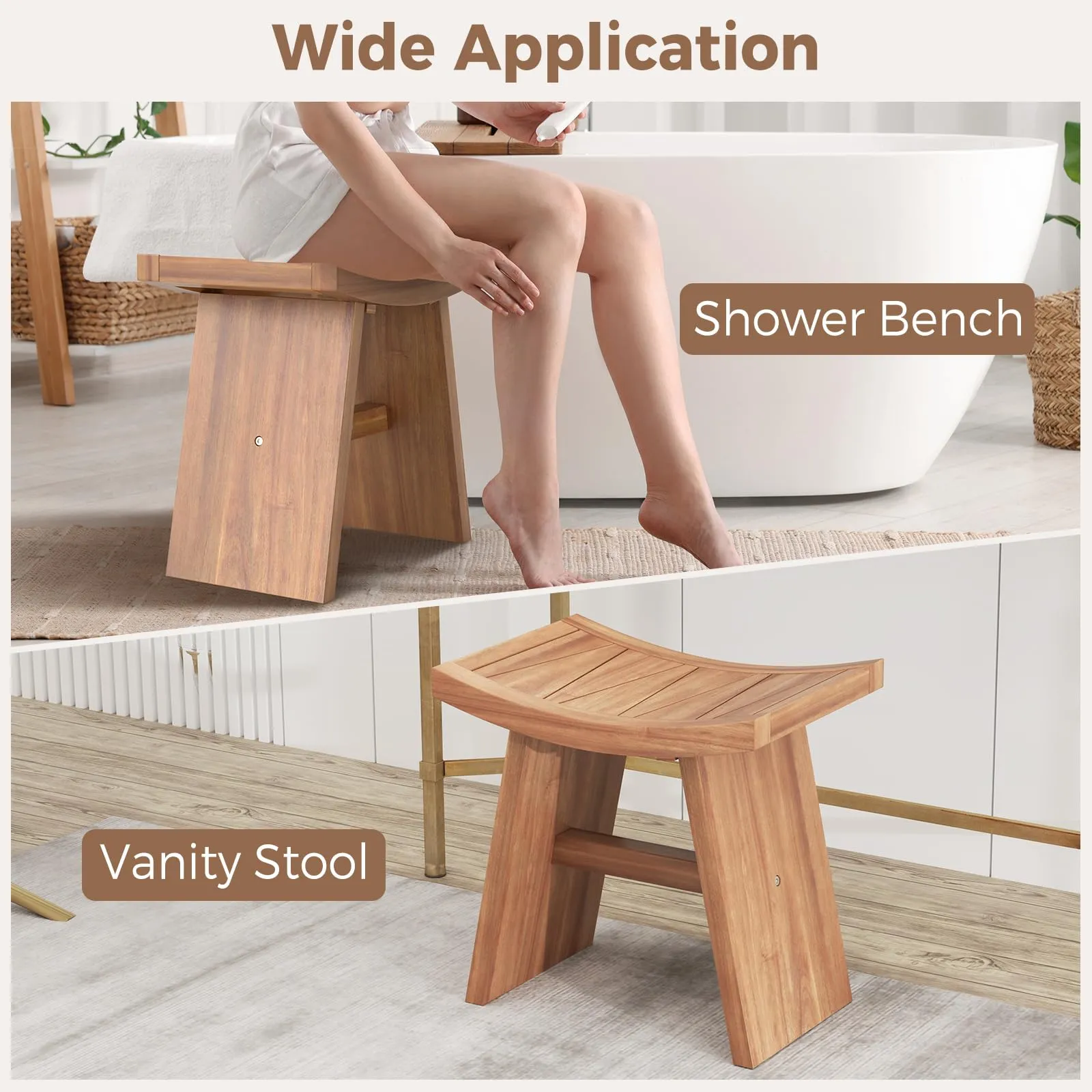 18" x 13" x 17.5" Waterproof Shower Stool with Curved Seat for Inside Shower