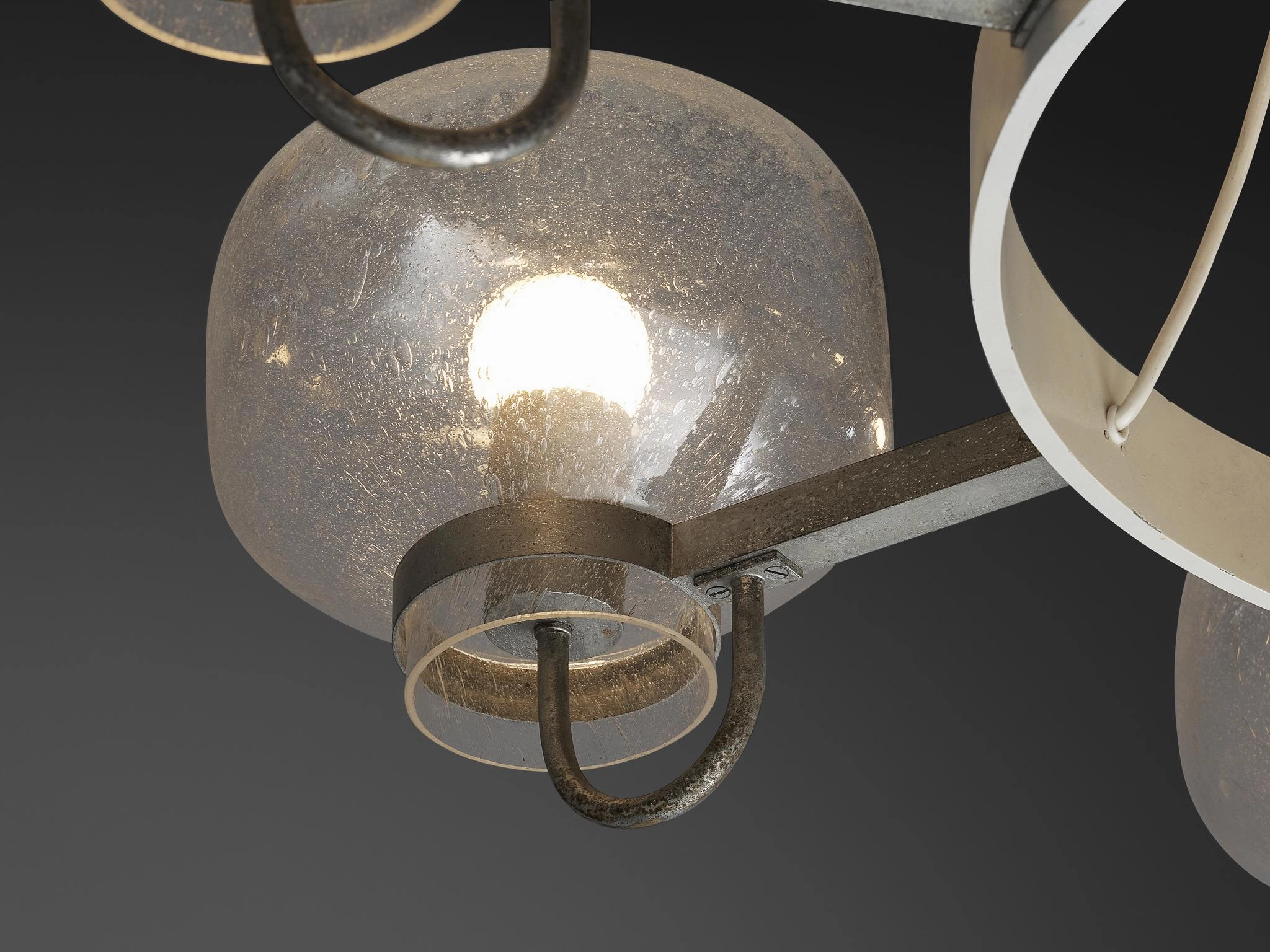 1970s Chandelier in Silver-Colored Metal & Blown Glass