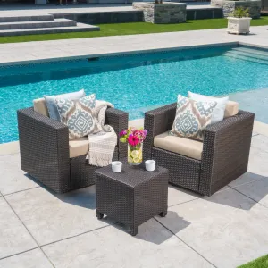 2-Seater Brown Wicker Outdoor Chat Set with Side Table - NH809103 patio chairs, outdoor seating