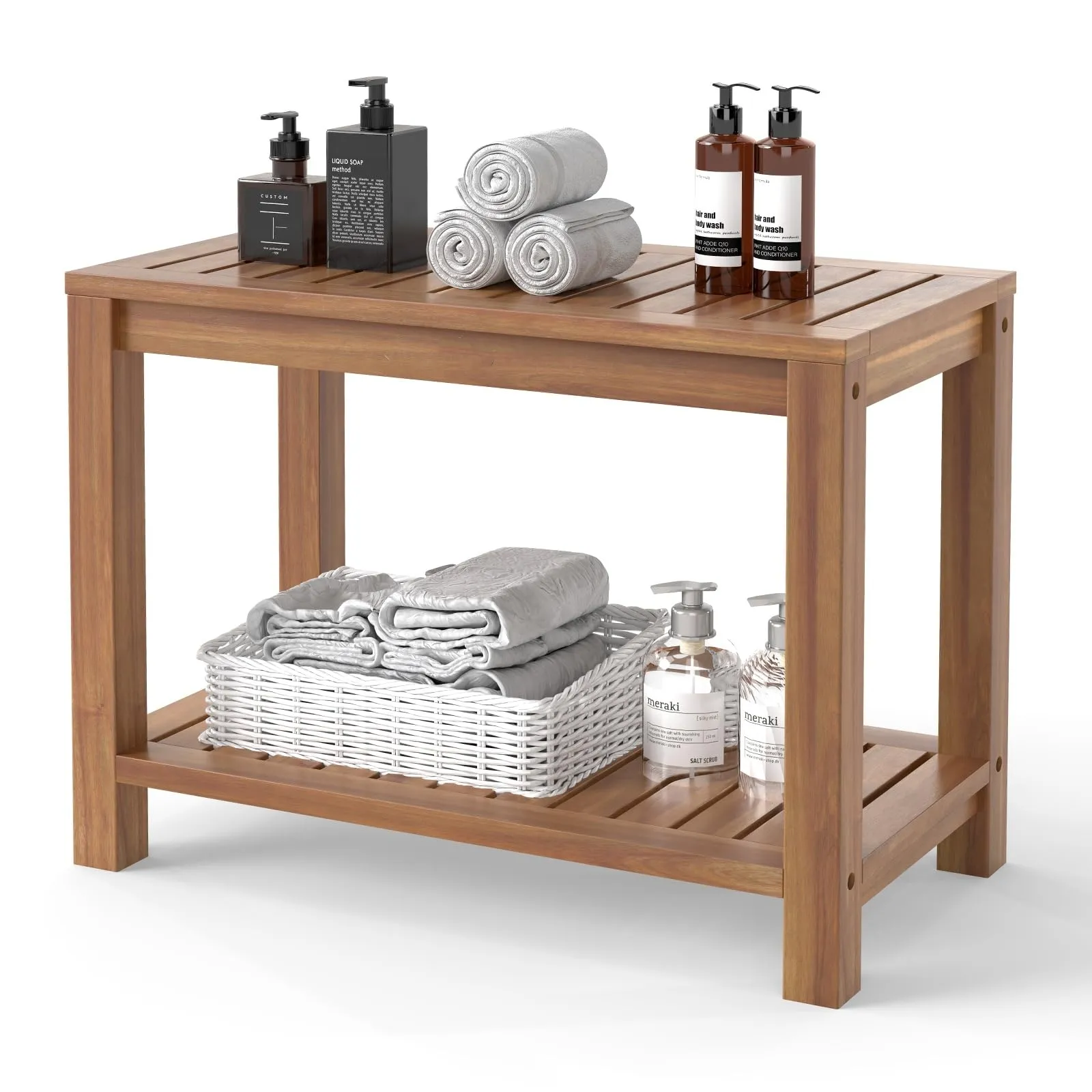 24 Inch Waterproof Bathroom Spa Bathing Seat Foot Rest Entryway Bench bathroom organizer, toilet brush holder