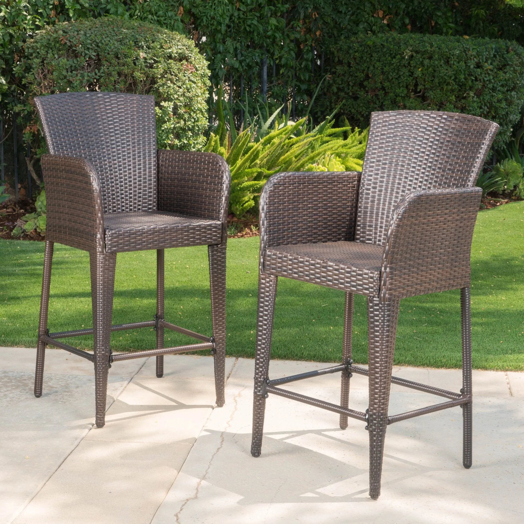 28-Inch Contemporary Outdoor Multibrown Wicker Barstool - NH998892 patio chairs, outdoor seating