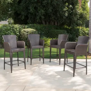 28-Inch Contemporary Outdoor Multibrown Wicker Barstool (Set of 4) - NH629892 patio chairs, outdoor seating