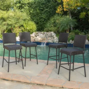 29-Inch Outdoors Dark Brown Wicker Barstools (Set of 4) - NH075992 patio chairs, outdoor seating