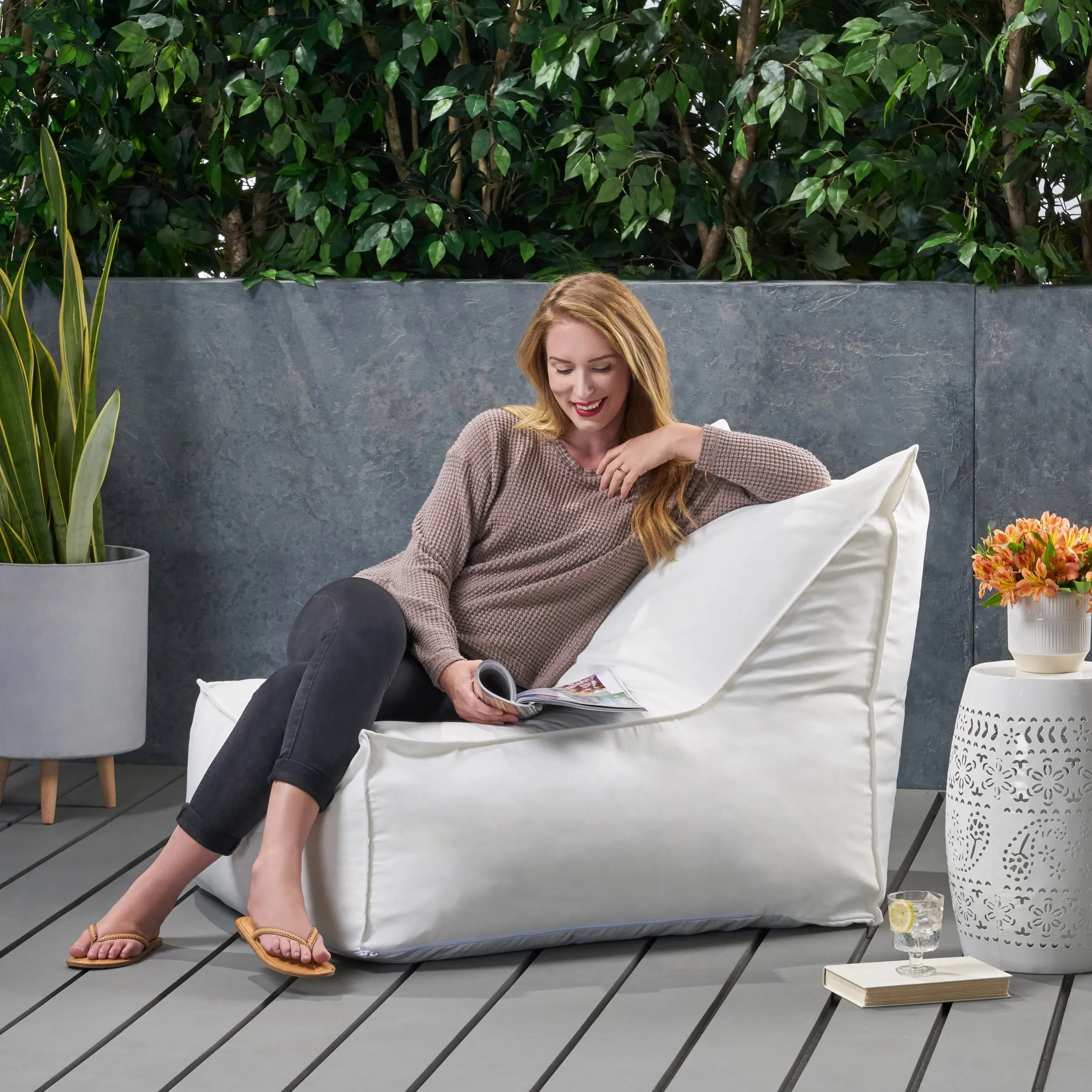 3 Ft Outdoor Contemporary Water Resistant Fabric Bean Bag Chair - NH180113 patio chairs, outdoor seating