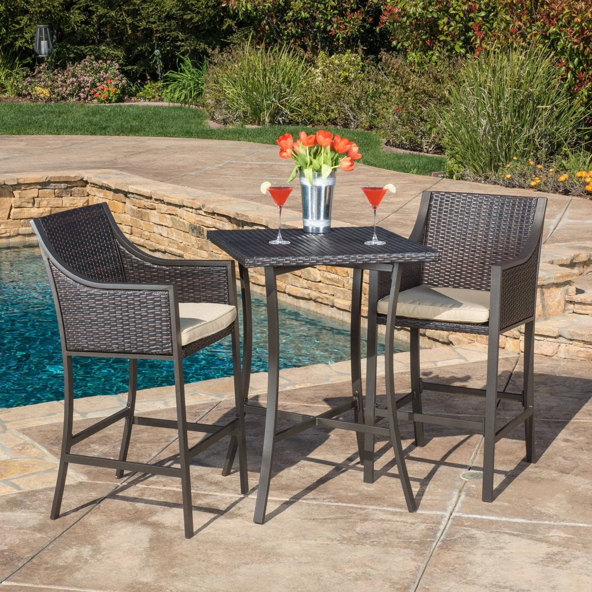 3 Pc. Multi Brown Outdoor Bar Set - NH999692 patio chairs, outdoor seating