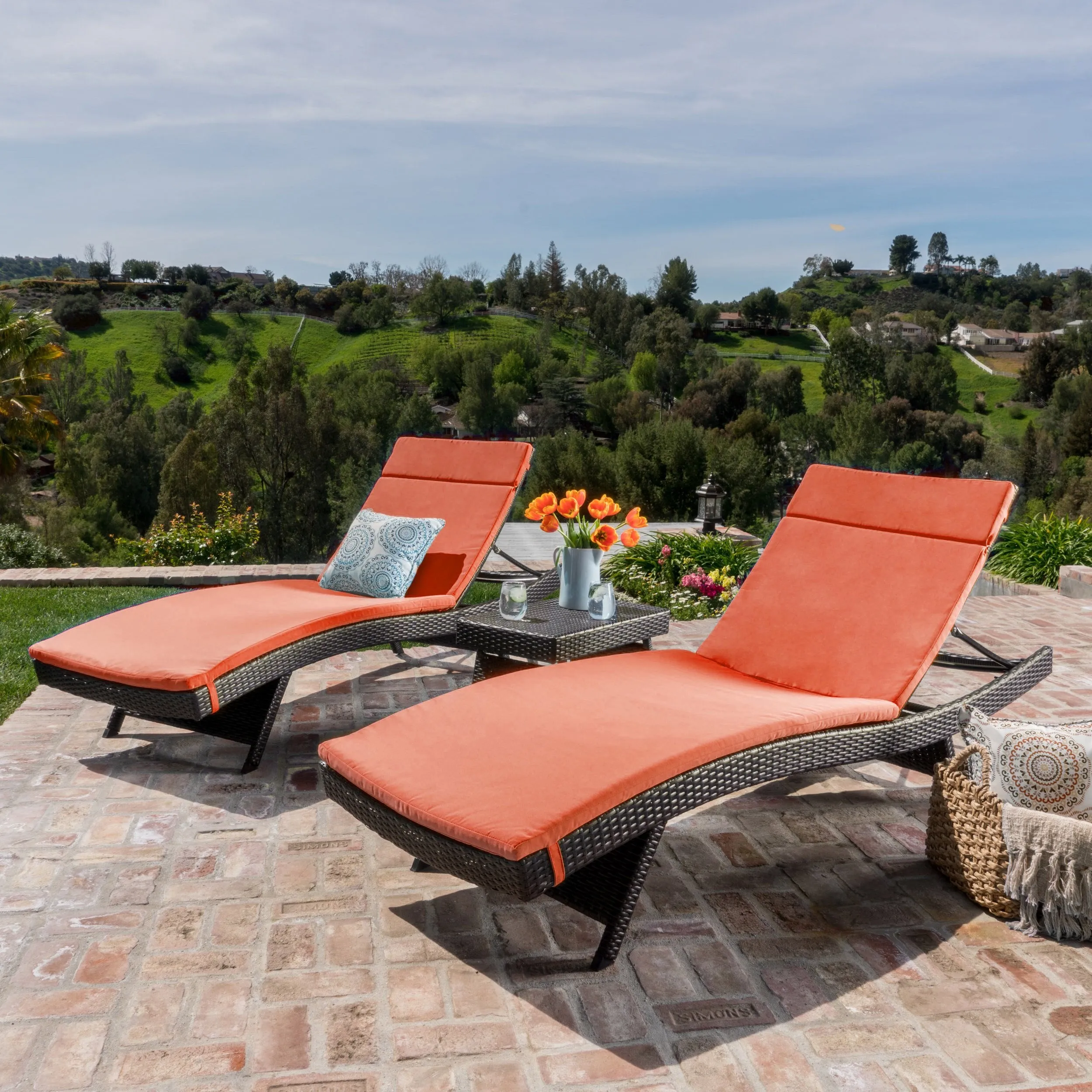 3 Pc Outdoor Wicker Lounge w/ Water Resistant Cushions & Coffee Table - NH751003 patio chairs, outdoor seating