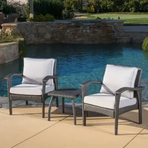 3-Piece Gray Wicker Chat Set with Silver Cushions - NH627692 patio chairs, outdoor seating