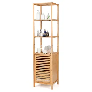 3-Tier Slim Shelving Unit with Shutter Door & Anti-Toppling Device bathroom organizer, toilet brush holder
