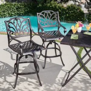 30-Inch Outdoor Bronze Finished Cast Aluminum Barstools - NH582103 patio chairs, outdoor seating