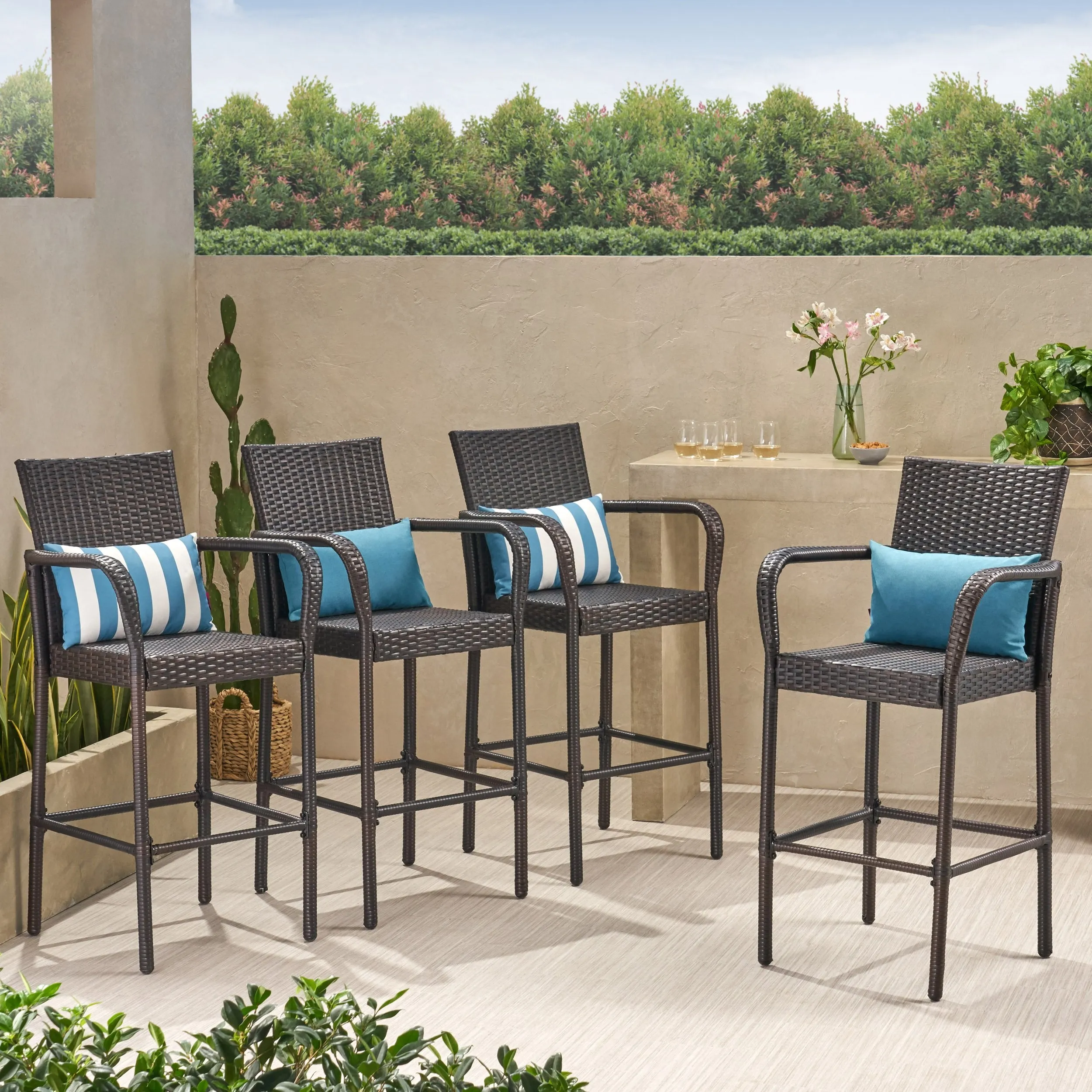 30-Inch Outdoor Brown Wicker Barstool (Set of 4) - NH749592 patio chairs, outdoor seating