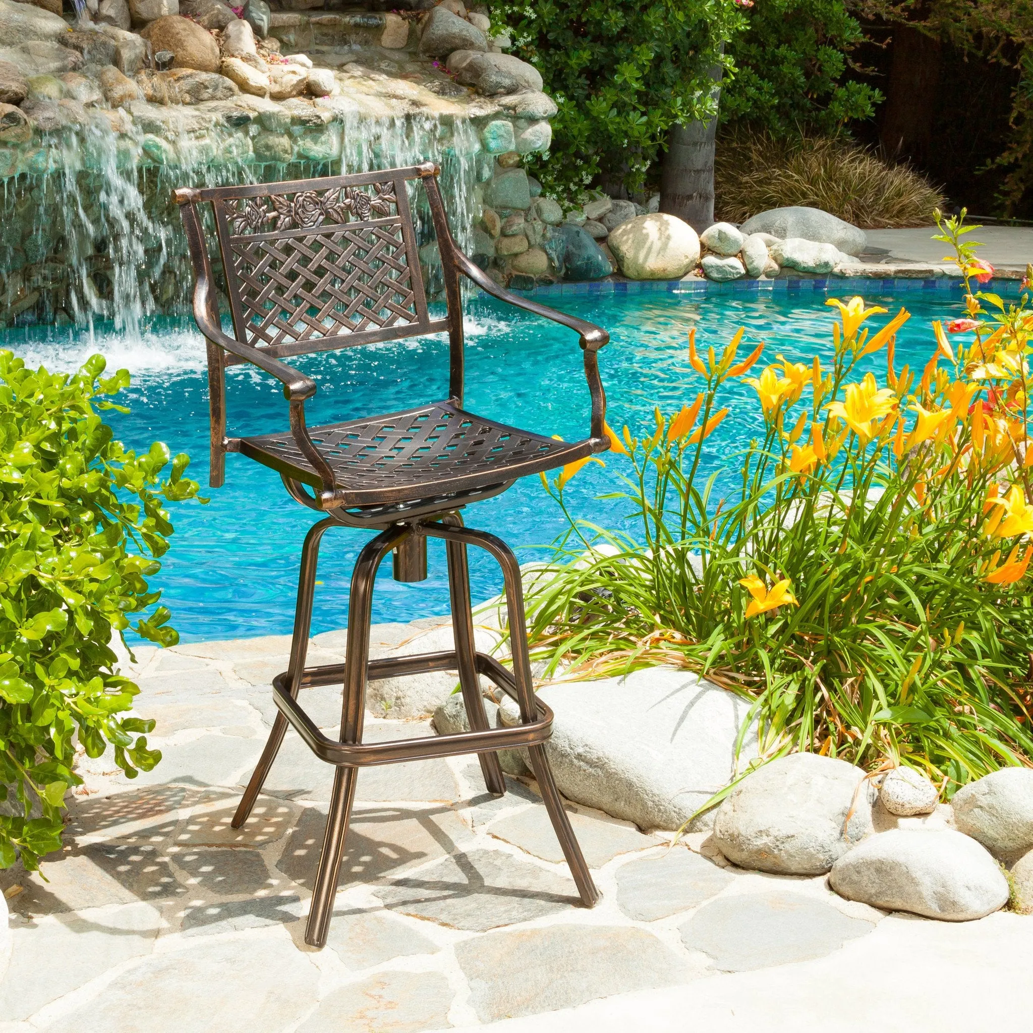 30-Inch Outdoor Cast Aluminum Swivel Bar Stool - NH250592 patio chairs, outdoor seating