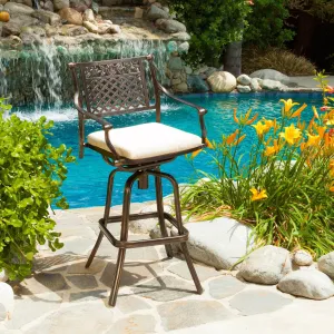 30-Inch Outdoor Cast Aluminum Swivel Bar Stool w/ Cushion - NH050592 patio chairs, outdoor seating