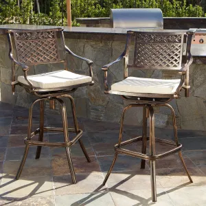 30-Inch Outdoor Cast Aluminum Swivel Bar Stools w/ Cushion (Set of 2) - NH150592 patio chairs, outdoor seating