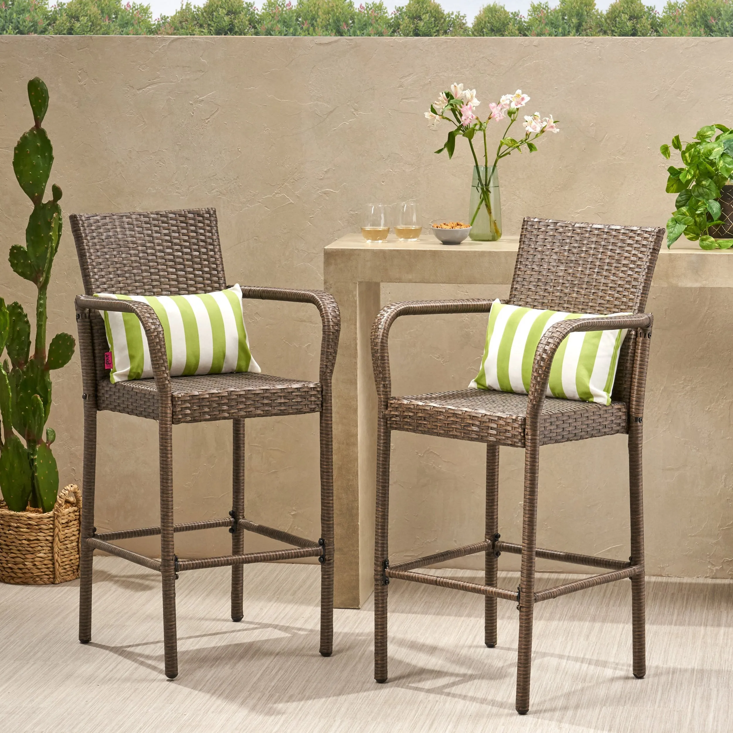 30-Inch Outdoor Mix Mocha Wicker Barstool - NH073003 patio chairs, outdoor seating