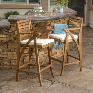 30-Inch Teak Finish Acacia Wood Outdoor Barstools - NH538992 patio chairs, outdoor seating