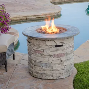 32-inch Stone Circular MGO Fire Pit With Grey Top - 40,000 BTU - NH956692 patio chairs, outdoor seating