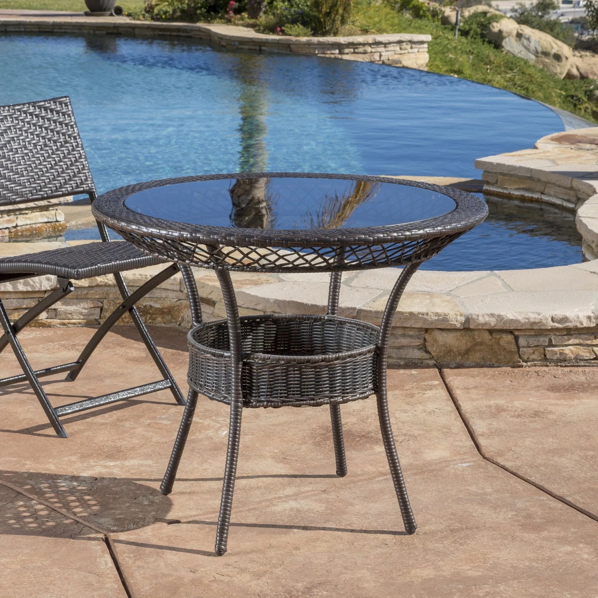 34-inch Round Outdoor Wicker Dining Table - NH225692 patio chairs, outdoor seating