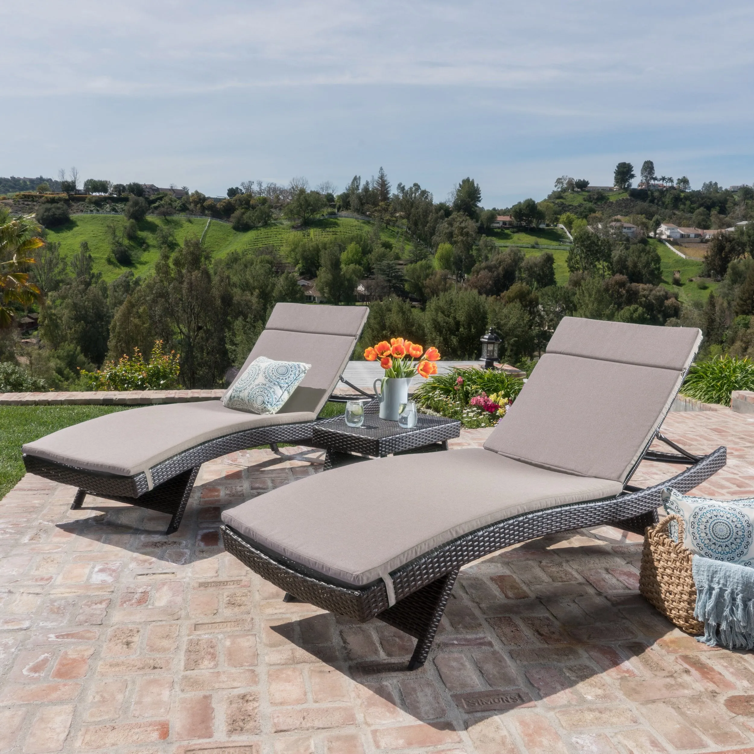 3Pc Multibrown Wicker Lounge w/Water Resistant Cushions & CoffeeTable - NH631003 patio chairs, outdoor seating