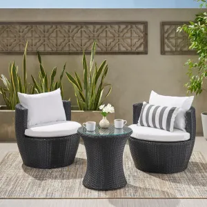 3pc Outdoor Black Wicker Chat Set - NH127632 patio chairs, outdoor seating