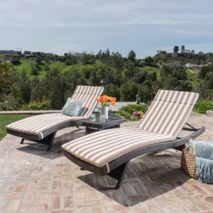 3pc Outdoor Brown Wicker Chaise Lounge Chair & Table Set - NH980003 patio chairs, outdoor seating