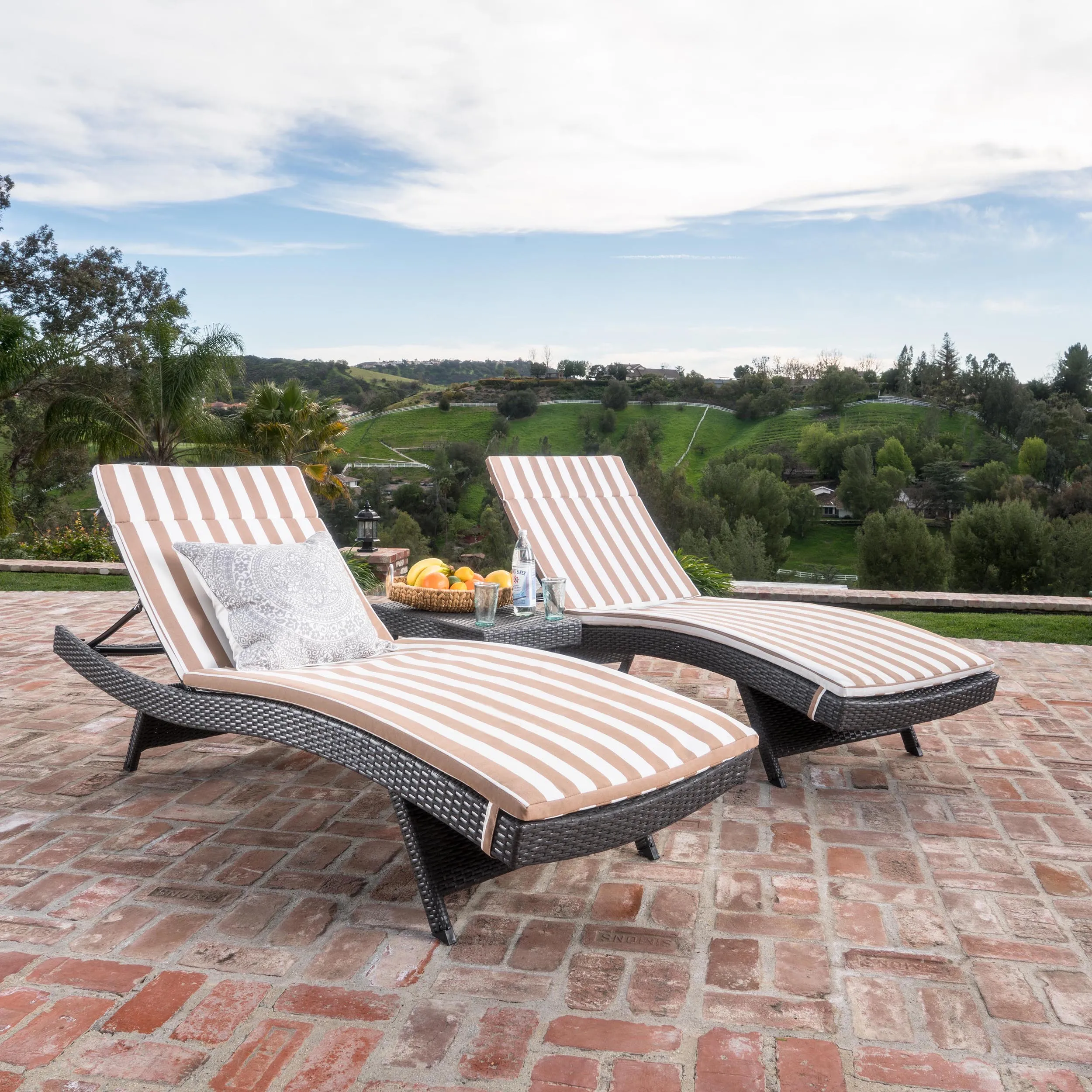 3pc Outdoor Wicker Chaise Lounge Chair & Table Set - NH190003 patio chairs, outdoor seating