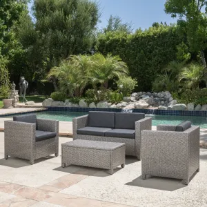 4 Piece Wicker Chat Set w/ Water Resistant Cushions & Cover - NH358003 patio chairs, outdoor seating