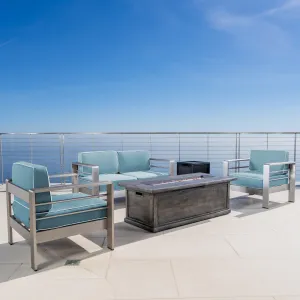 5 Piece Aluminum Chat Set with Water Resistant Cushions and Fire Pit - NH242303 patio chairs, outdoor seating