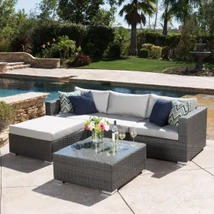 5pc Outdoor Grey Wicker Seating Sectional Set w/ Cushions - NH444692 patio chairs, outdoor seating