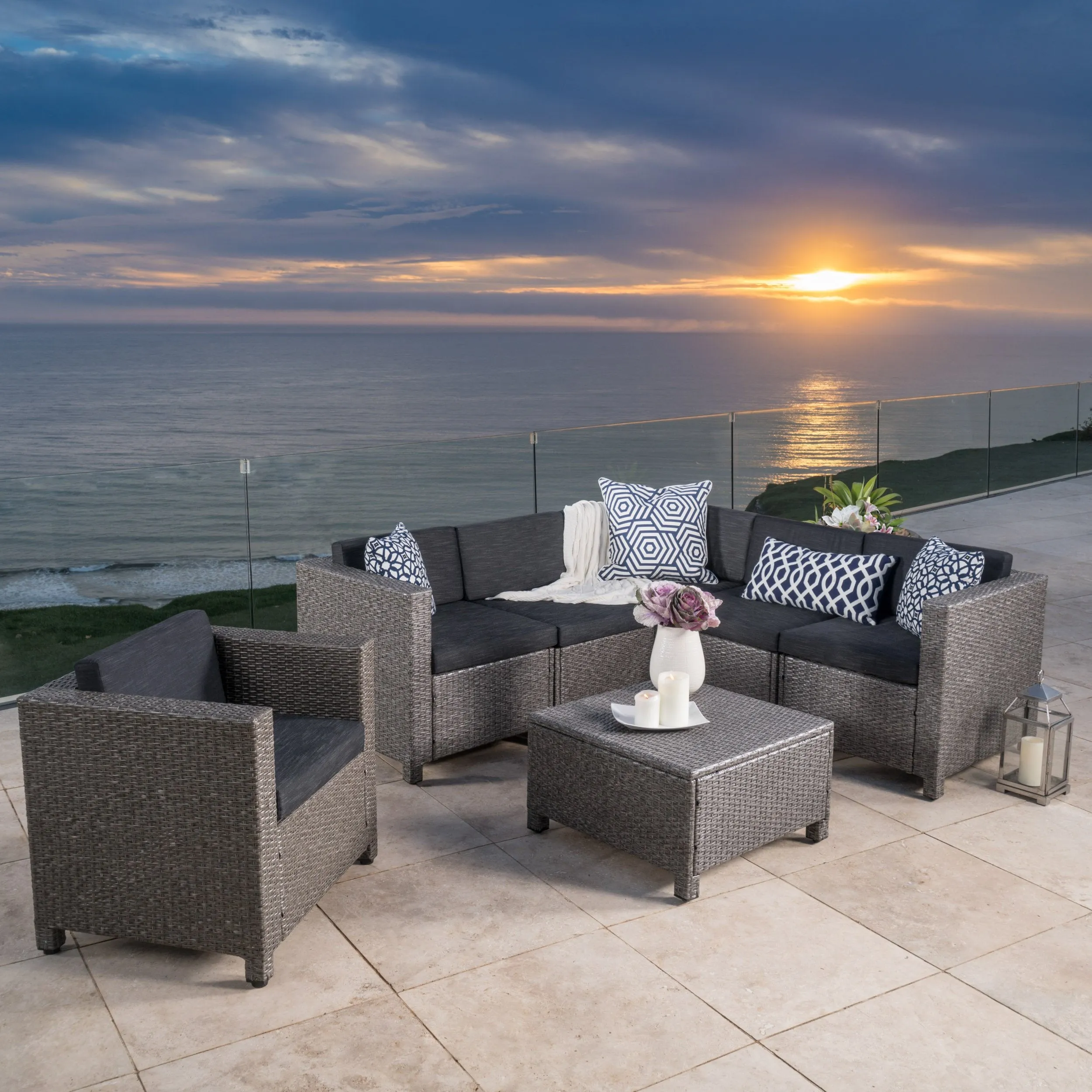 6-Seater Outdoor Sectional with Coffee Table - NH096003 patio chairs, outdoor seating