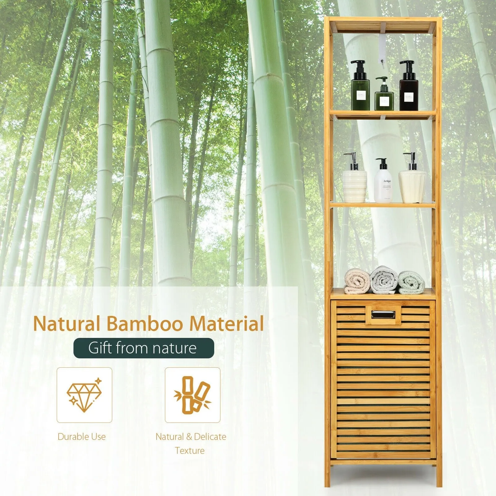 63" Tilt Out Laundry Hamper and 4-Tier Storage Shelves