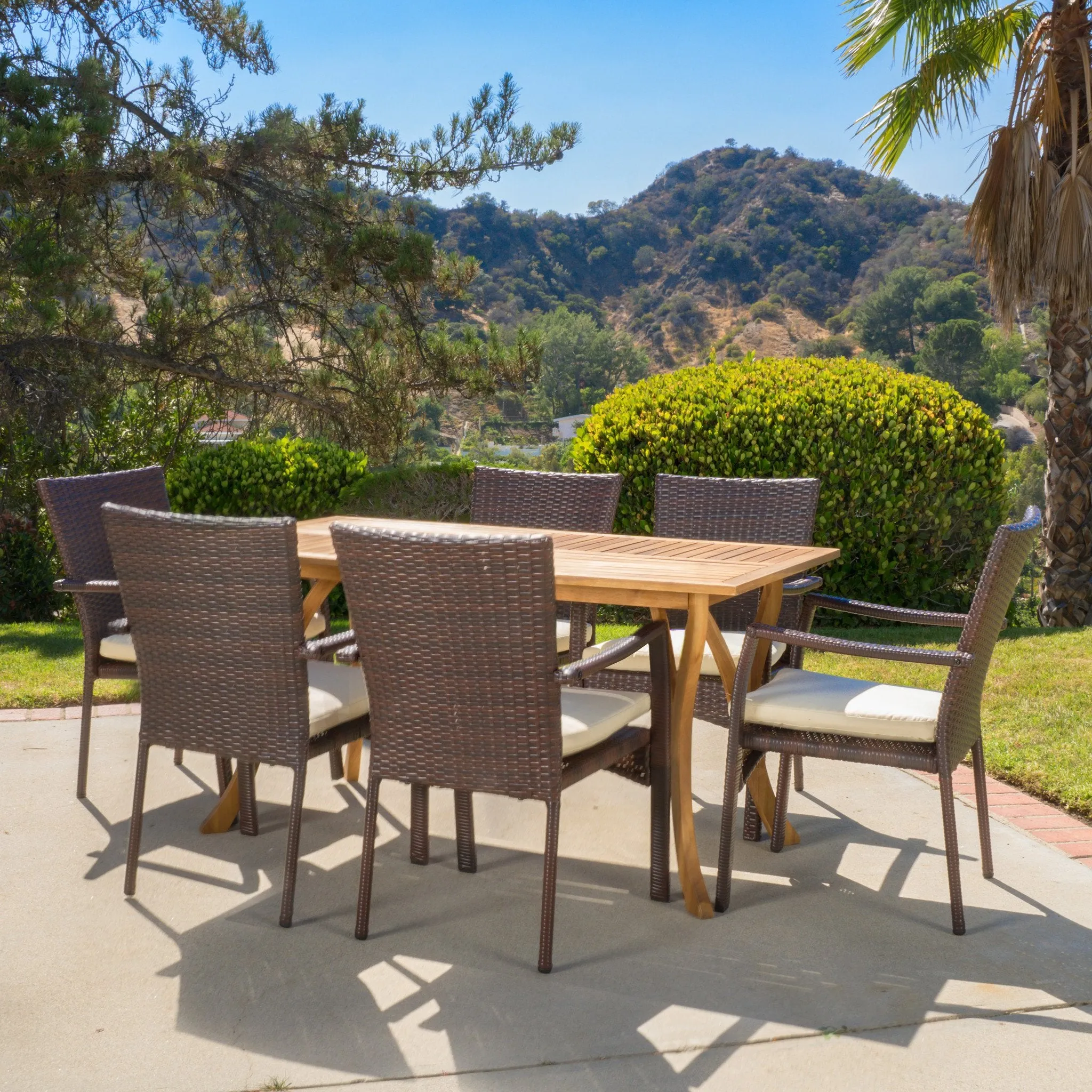 7 Piece Outdoor Dining Set (Wood Table w/ Wicker Chairs) - NH534892 patio chairs, outdoor seating