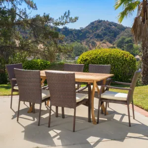 7 Piece Outdoor Dining Set (Wood Table w/ Wicker Chairs) - NH534892 patio chairs, outdoor seating