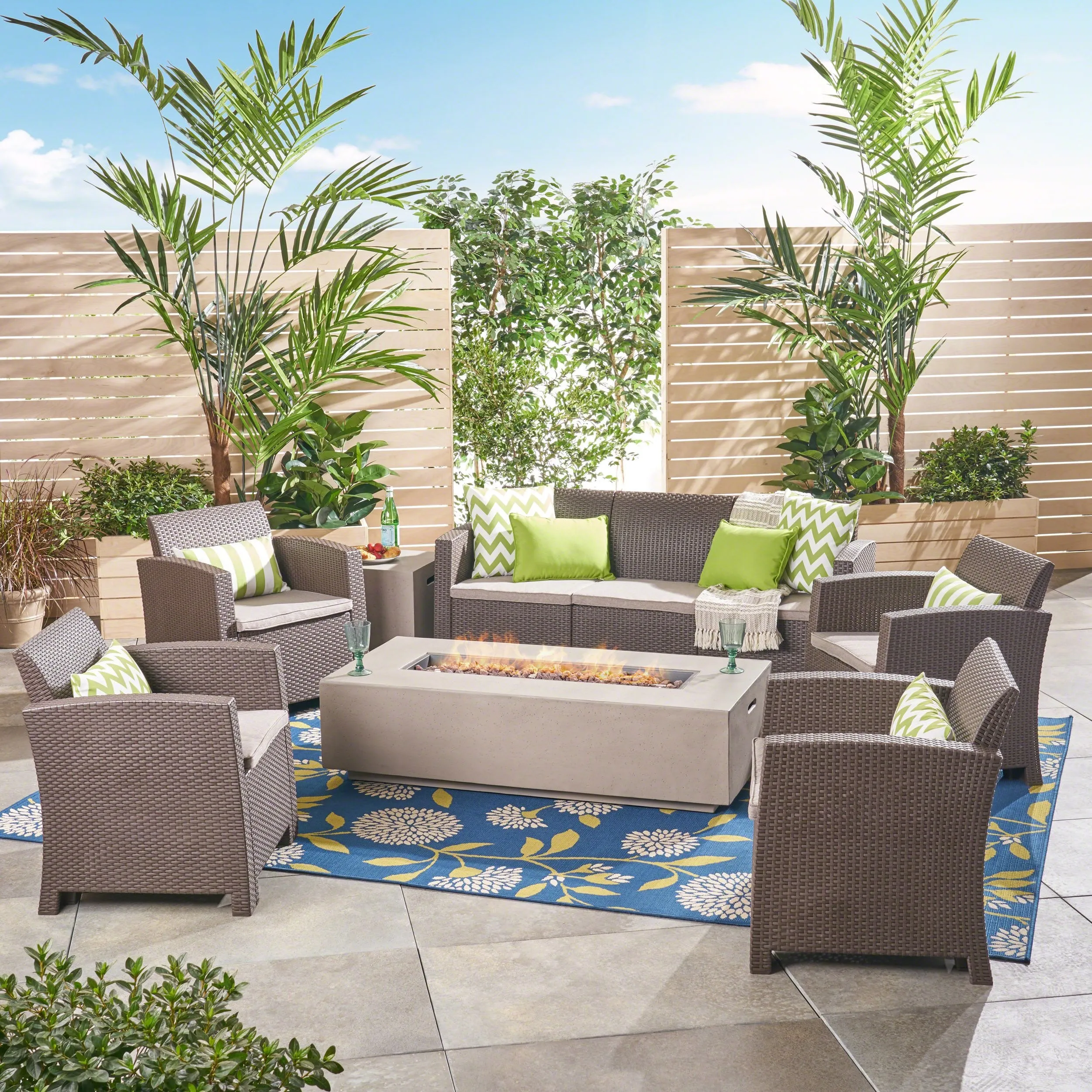 7-Seater Outdoor Chat Set with Fire Pit - NH798503 patio chairs, outdoor seating