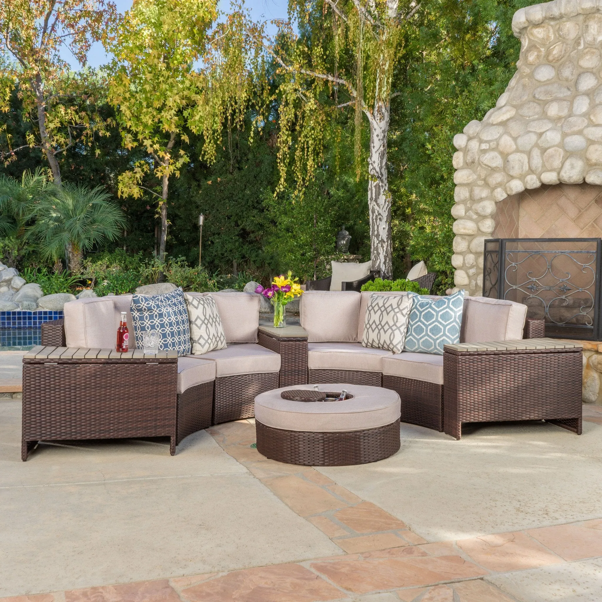 8pc Outdoor Sectional Sofa Set w/ Storage Trunks & Ice Bucket - NH650992 patio chairs, outdoor seating