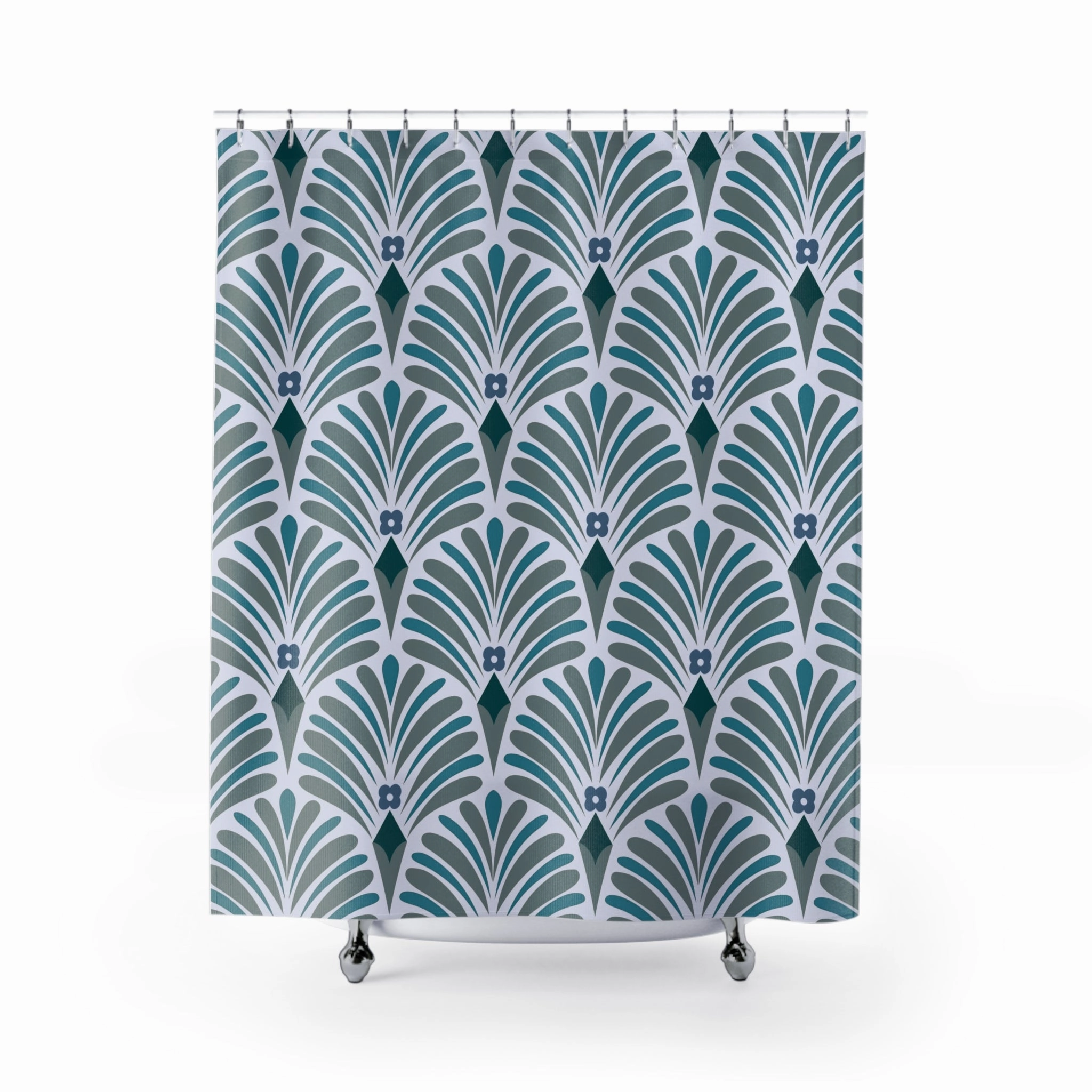 Abstract Shower Curtain | Pale Teal Blue, Grey Art Deco Lighting,Home Lighting