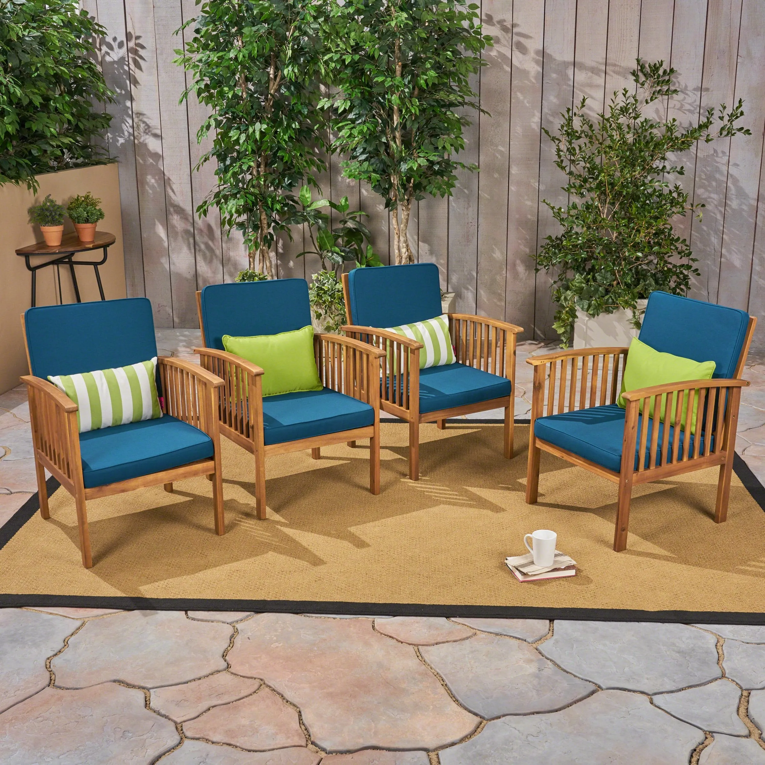 Acacia Outdoor Acacia Wood Club Chairs w/ Cushions - NH322603