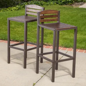 Acacia Rustic Metal & Dark Brown Wood 30-Inch Barstools (Set of 2) - NH158692 patio chairs, outdoor seating