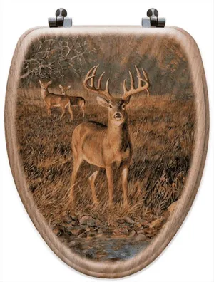 Alert Whitetail Buck Art Toilet Seat wall sconce light, hallway light