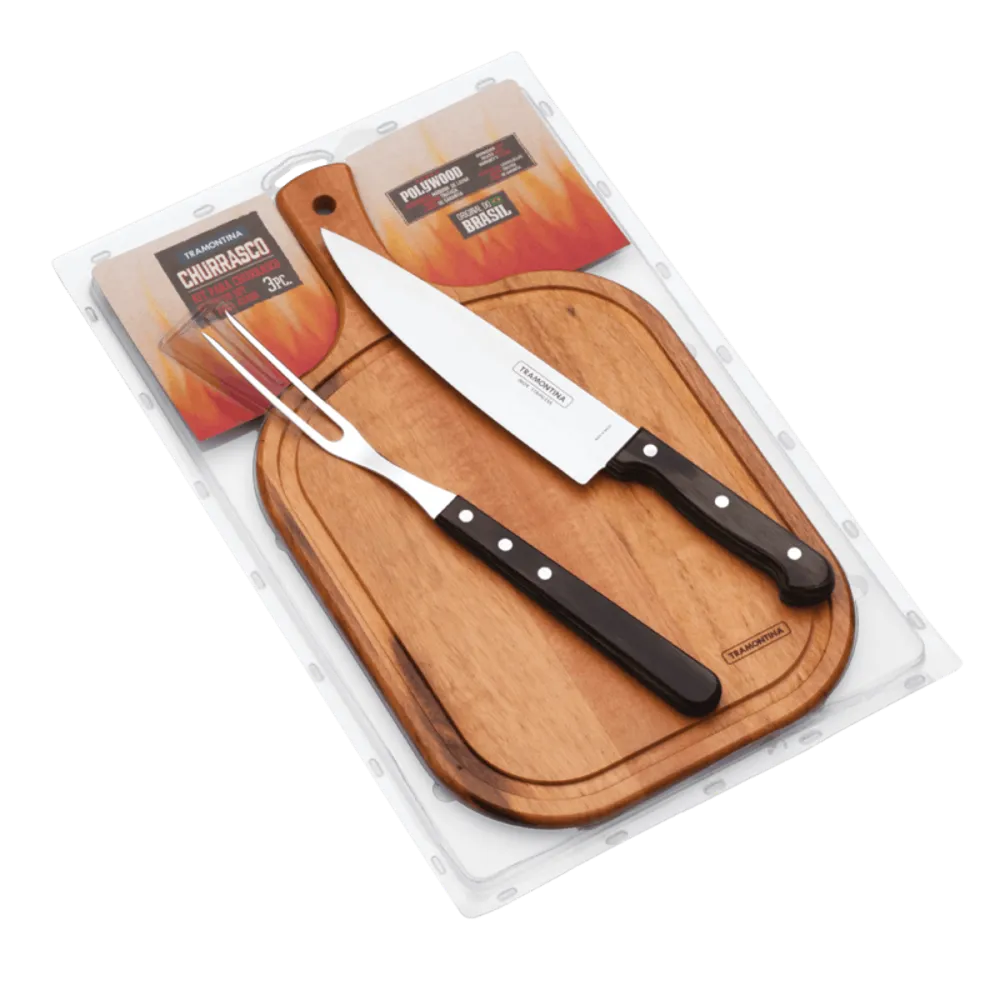 Barbecue Set, Rounded Board, 3 Piece