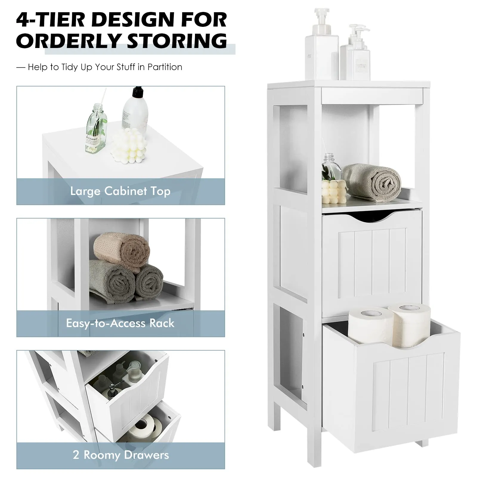 Bathroom Floor Cabinet with 2 Removable Drawers