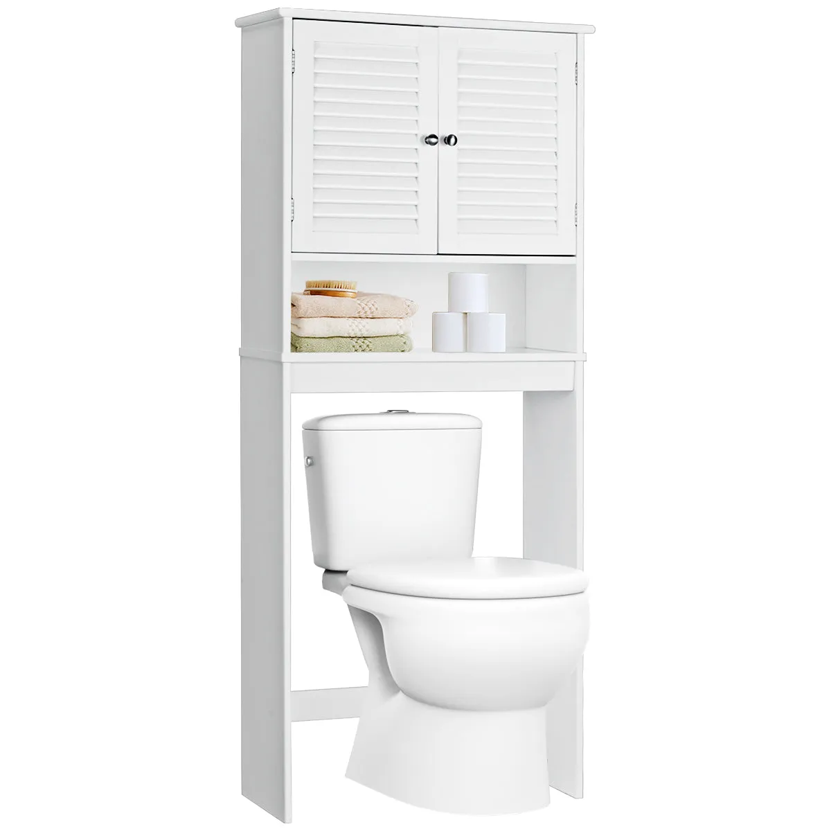 Bathroom Over-The-Toilet Space Saver Storage with Adjustable Shelf bathroom organizer, toilet brush holder