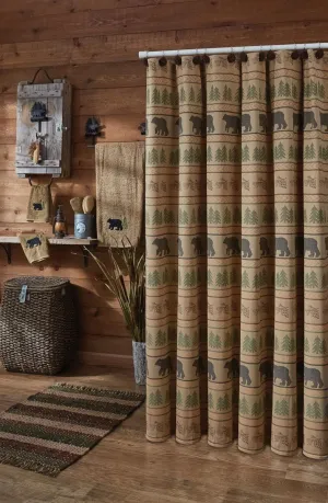Bear Mountain Shower Curtain bathroom set, shower caddy