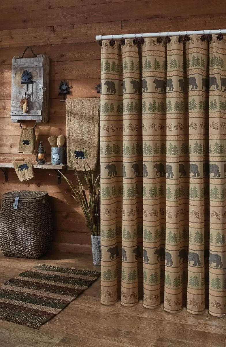 Bear Mountain Shower Curtain bathroom set, shower caddy