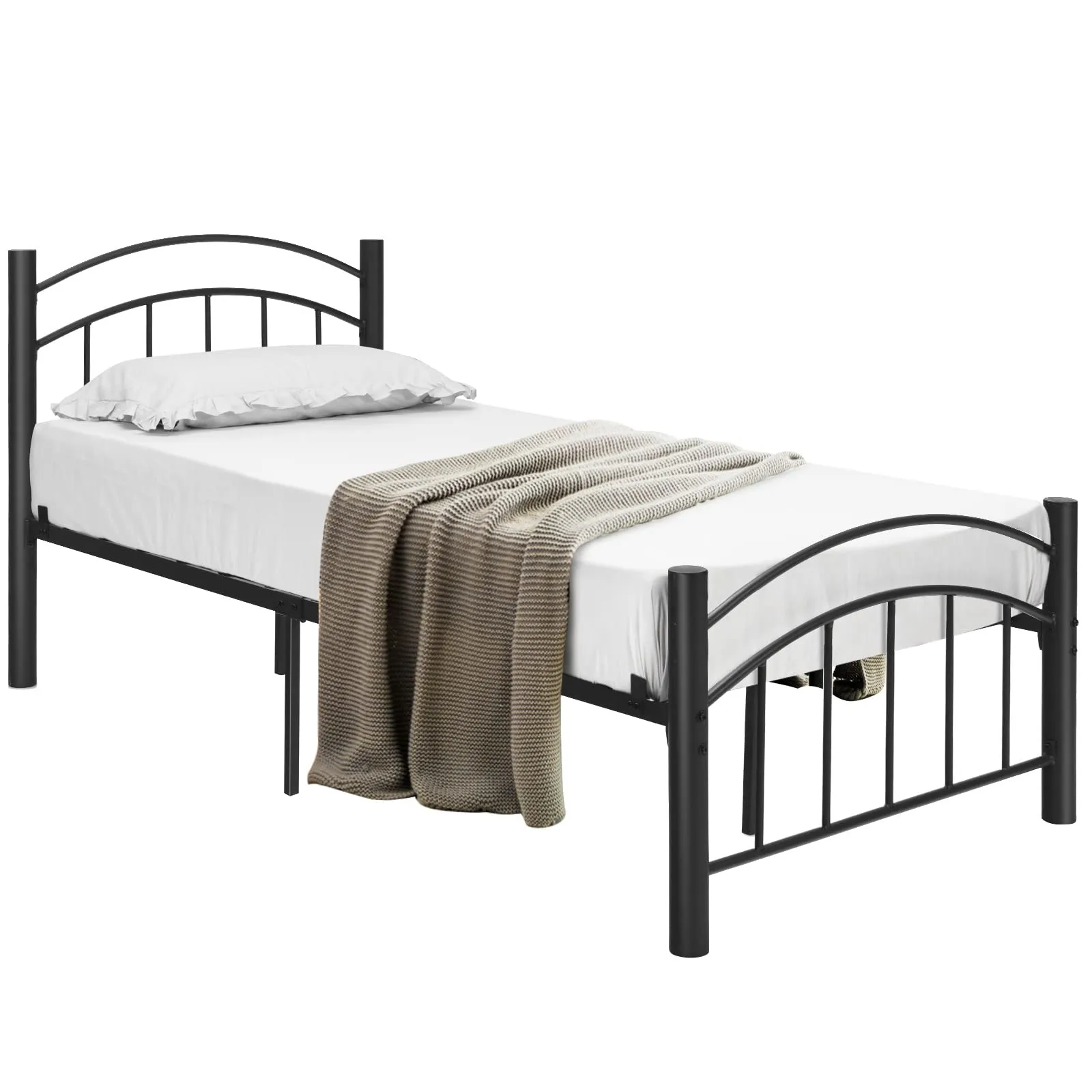 Black Modern Platform Bed with Headboard and Footboard | Metal Bed Frame