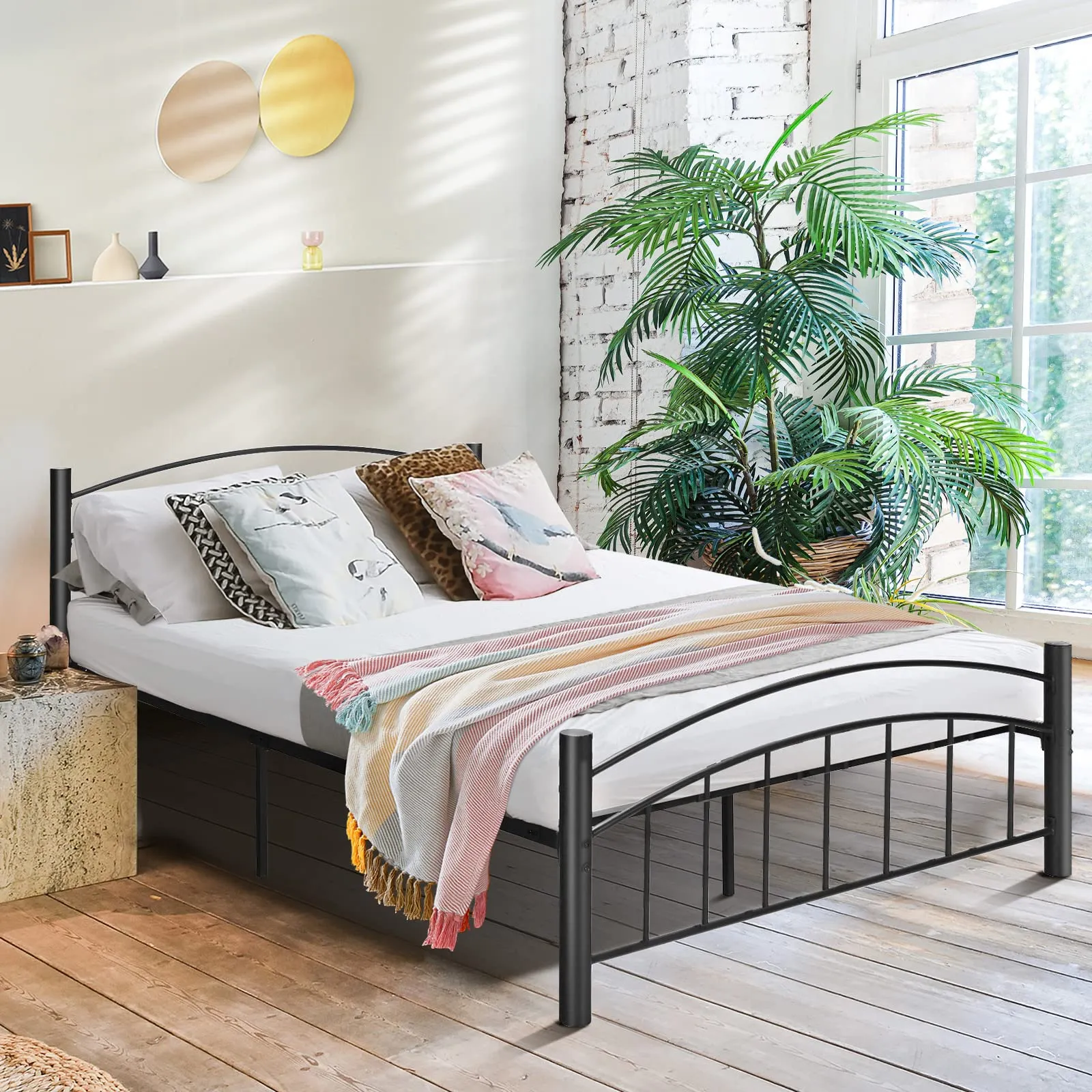 Black Modern Platform Bed with Headboard and Footboard | Metal Bed Frame