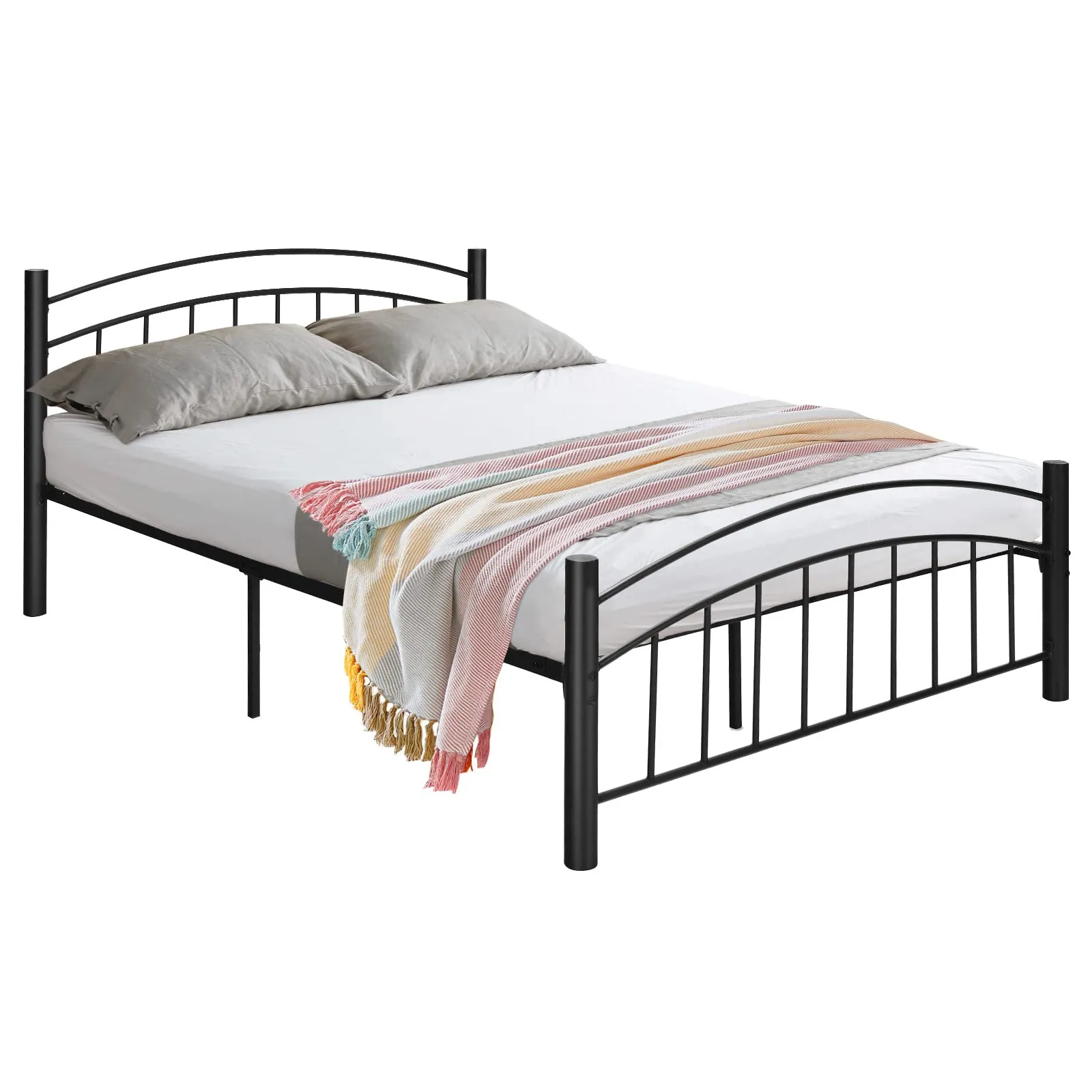 Black Modern Platform Bed with Headboard and Footboard | Metal Bed Frame